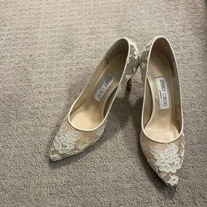 Jimmy choo Love 85 leather trimmed laced pumps